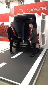 van flooring and van liners in sprinter exhibit at LogiMAT booth; the street is made of Con-Pearl, too...